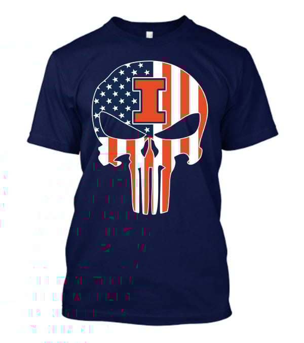 Illinois Fighting Illini Skull Punisher American Flag I T-Shirt
