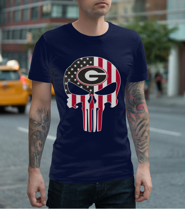 Georgia Bulldogs Punisher Skull American Flag 52 T-Shirt