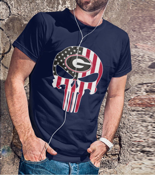 Georgia Bulldogs Punisher Skull American Flag 52 T-Shirt