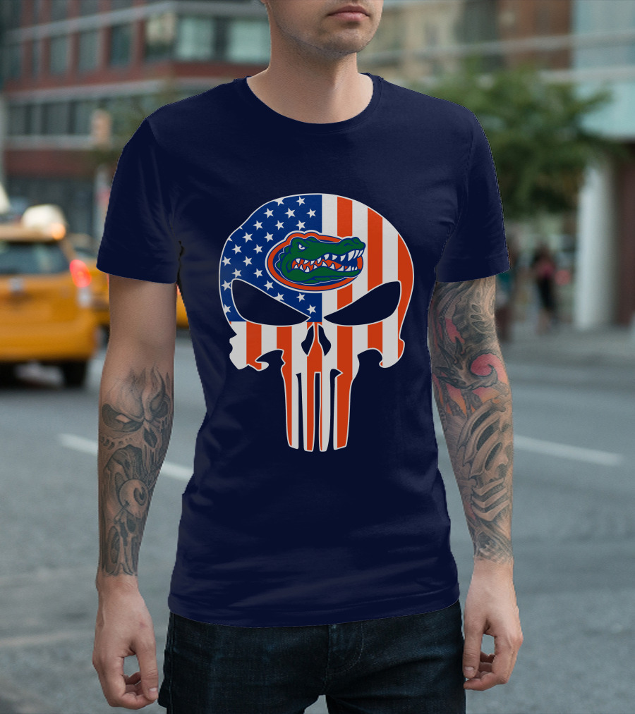 Florida Gators The Punisher American Flag Skull T-Shirt
