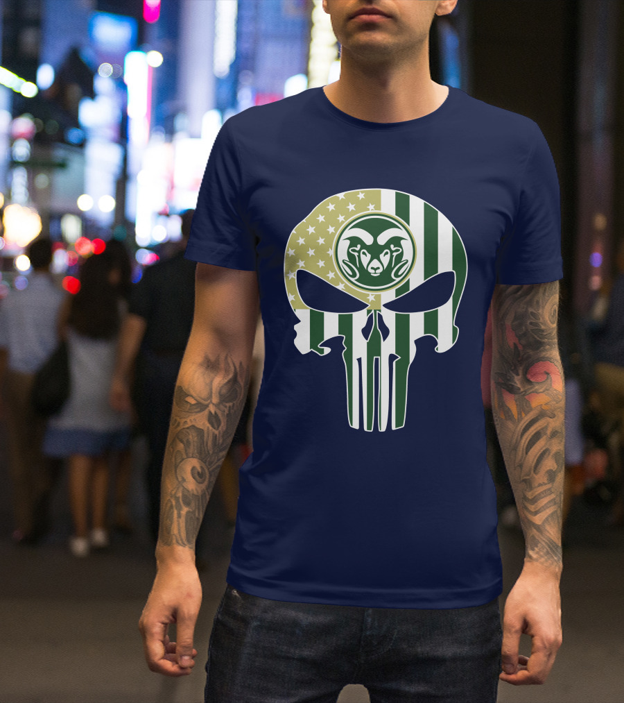 Colorado State Rams The Punisher Skull With American Flag And Ram T-Shirt