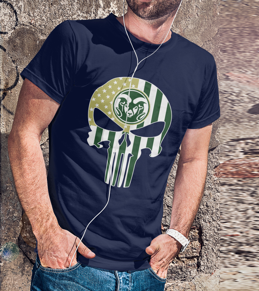Colorado State Rams The Punisher Skull With American Flag And Ram T-Shirt