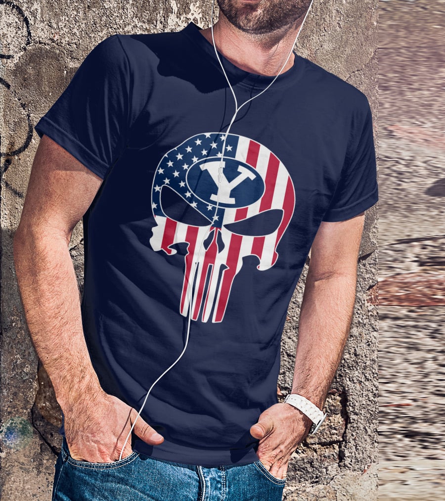 Byu Cougars The Punisher American Skull Y T-Shirt