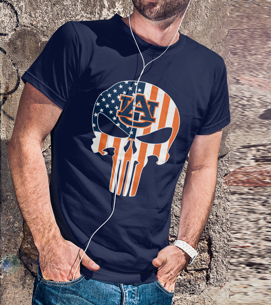 Auburn Au Logo American Flag Punisher Skull T-Shirt