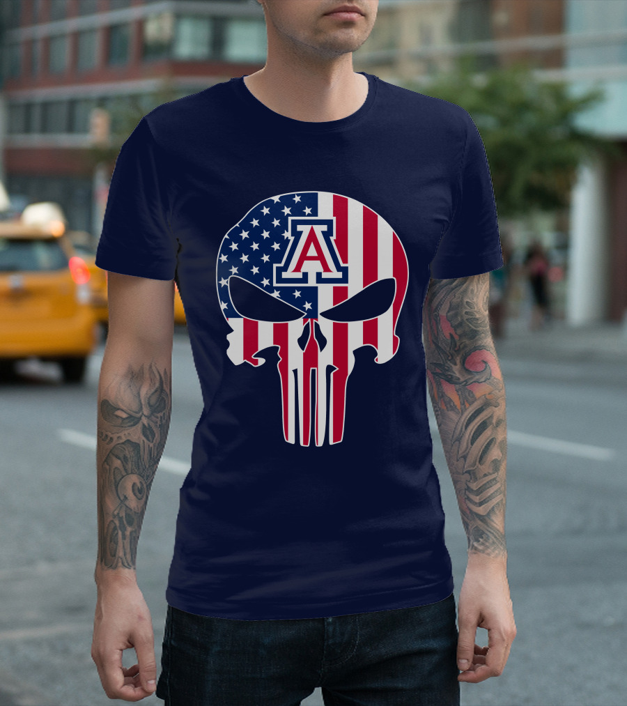 Arizona Wildcats American Flag Punisher Skull T-Shirt