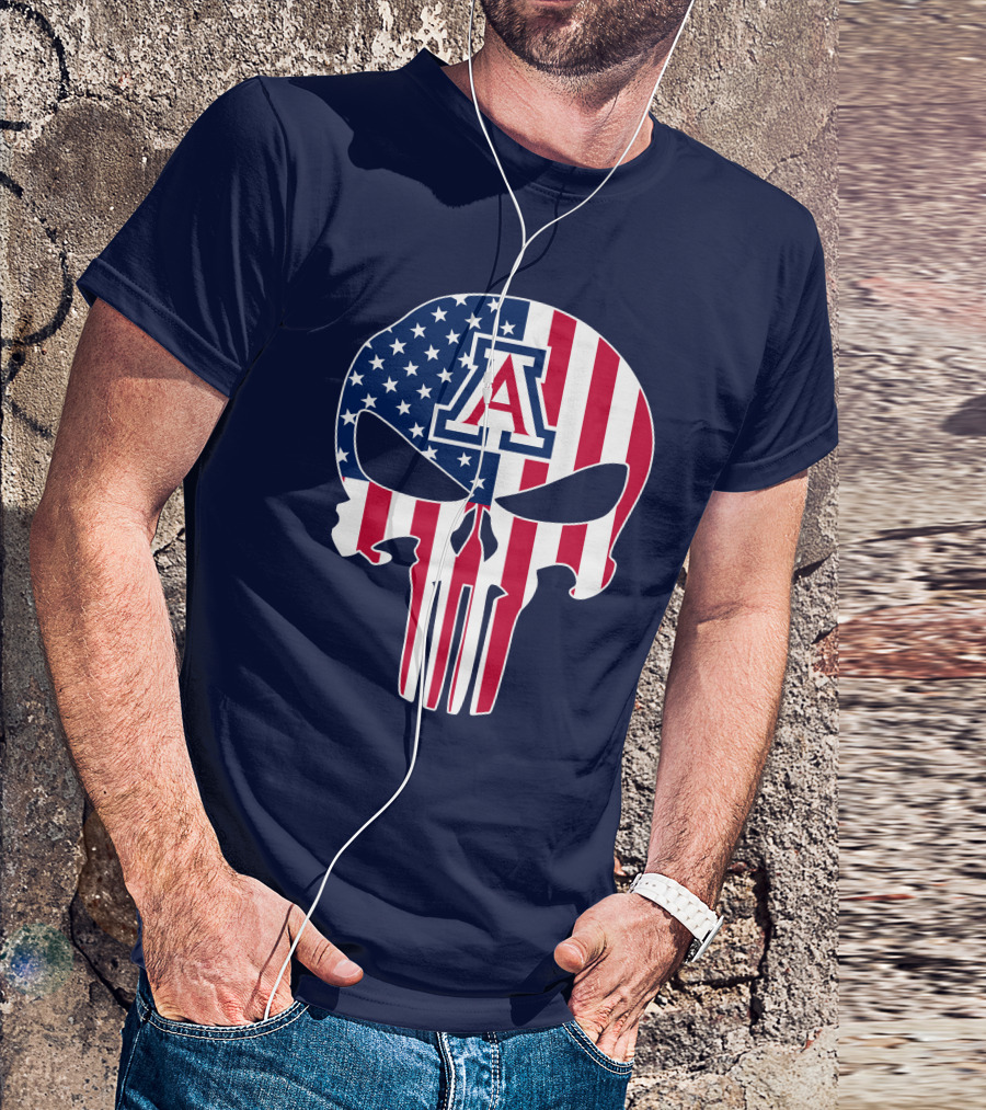 Arizona Wildcats American Flag Punisher Skull T-Shirt