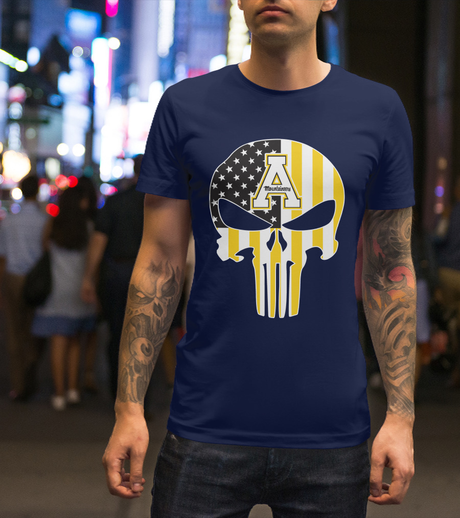 Appalachian State Mountaineers Punisher Skull American Flag T-Shirt