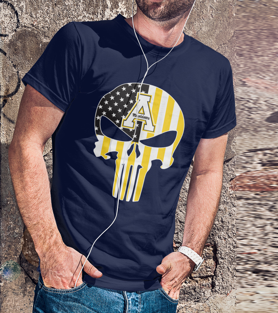 Appalachian State Mountaineers Punisher Skull American Flag T-Shirt