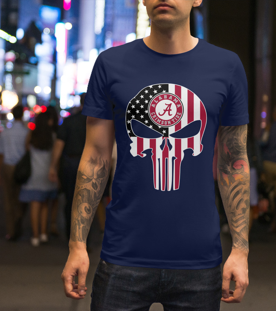 Alabama Crimson Tide Skull American Flag '64 The Punisher T-Shirt