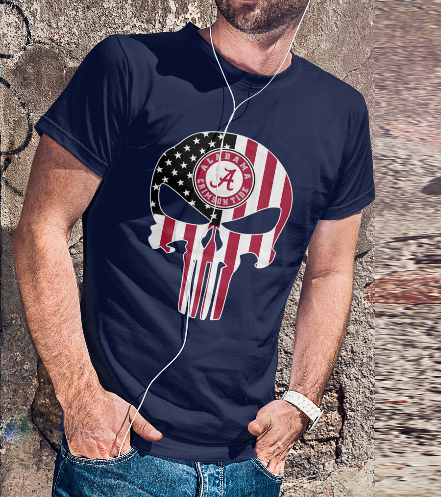 Alabama Crimson Tide Skull American Flag '64 The Punisher T-Shirt