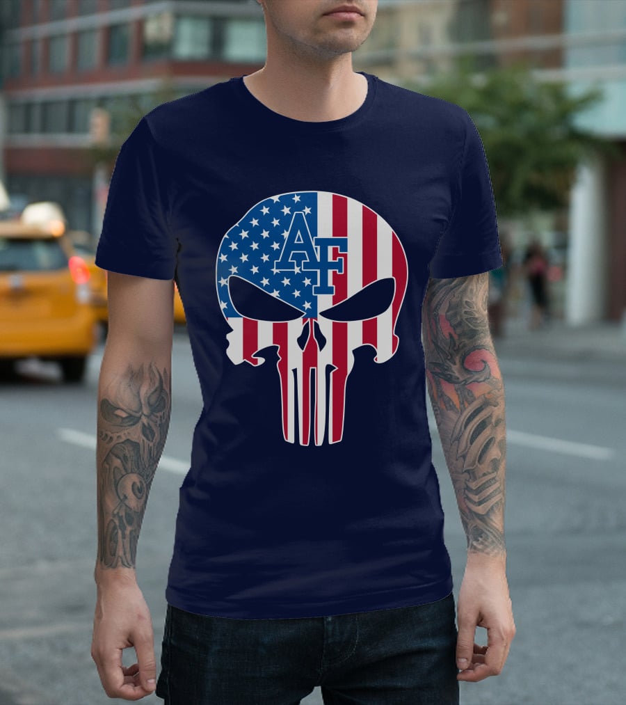 Af 65 Air Force Falcons American Flag Punisher Skull T-Shirt