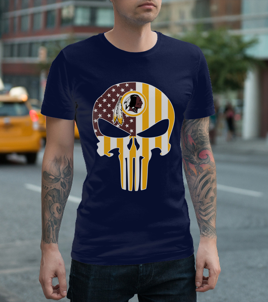 Washington Redskins Punisher Skull American Flag T-Shirt