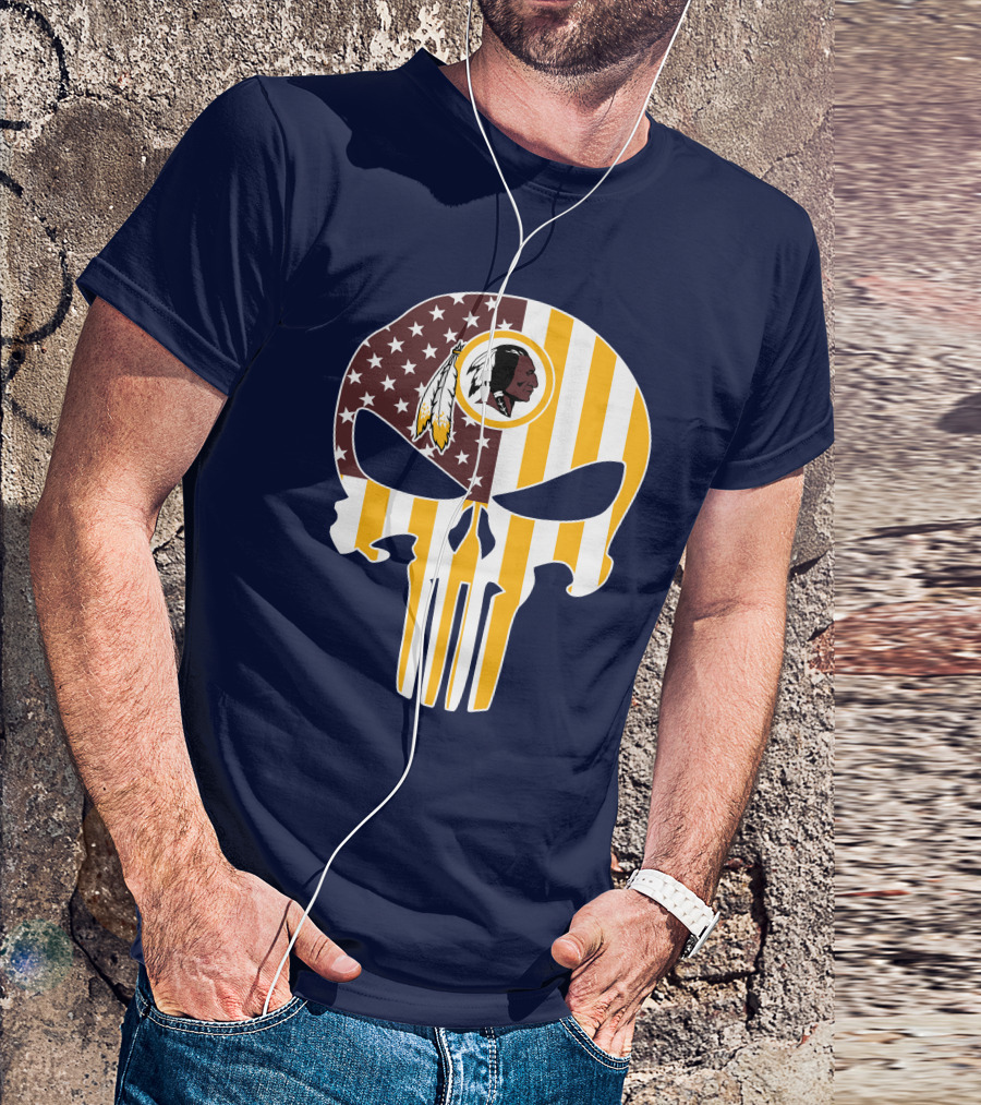 Washington Redskins Punisher Skull American Flag T-Shirt
