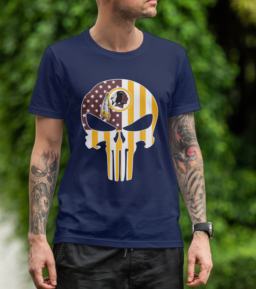 Washington Redskins Punisher Skull American Flag T-Shirt