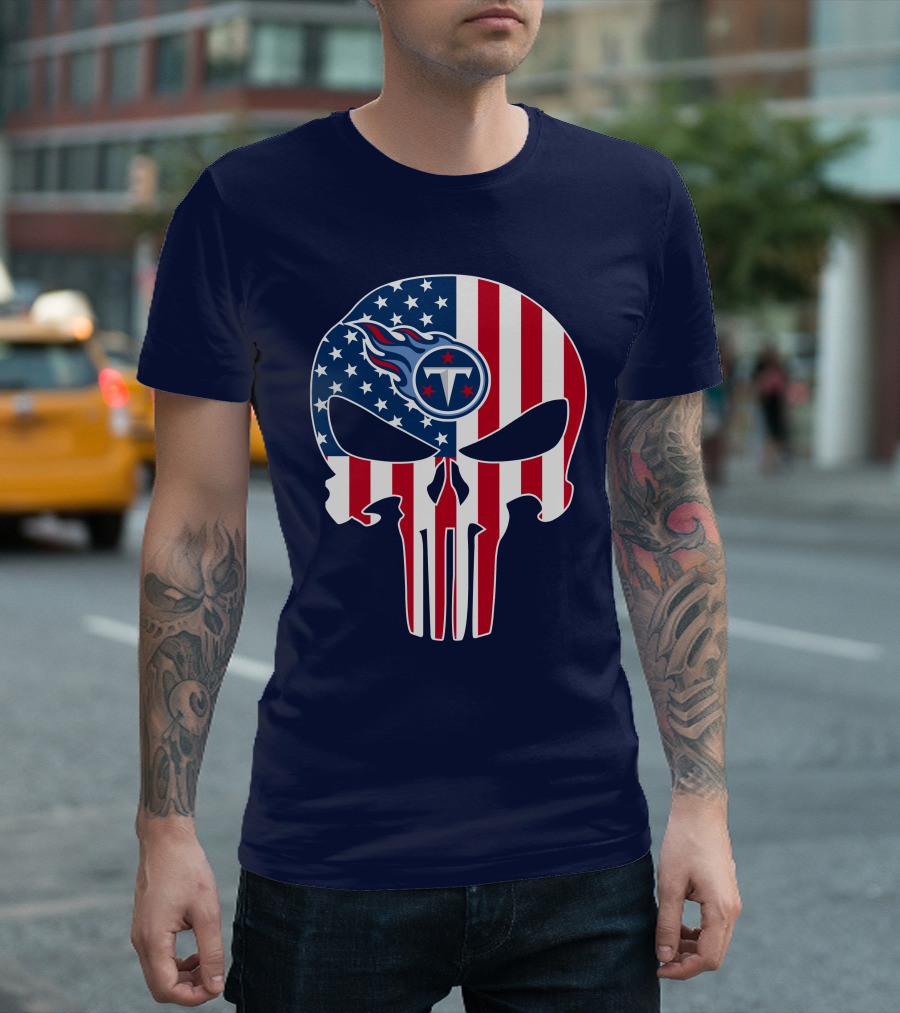 American Flag Tennessee Titans Punisher Skull T-Shirt