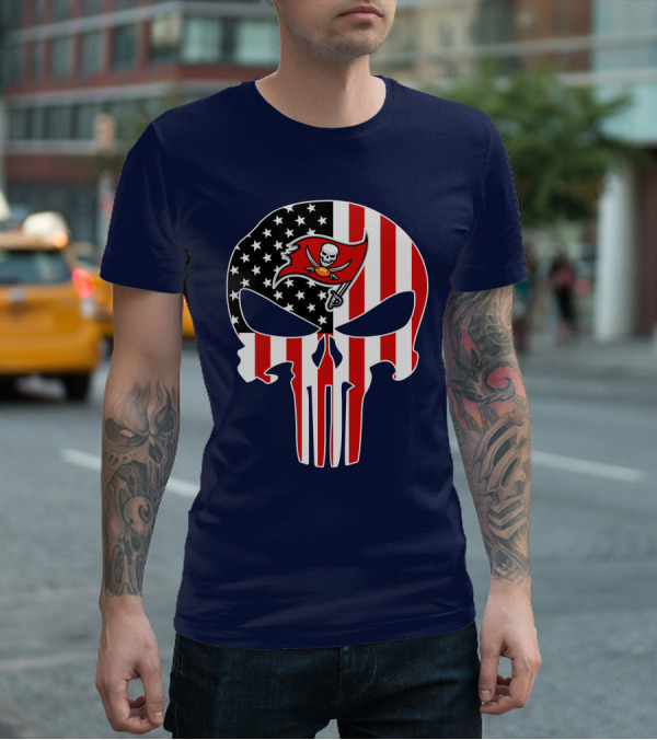 Tampa Bay Buccaneers American Flag Punisher Skull T-Shirt