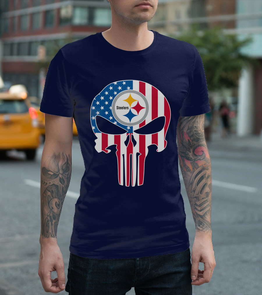 Pittsburgh Steelers The Punisher American Flag T-Shirt