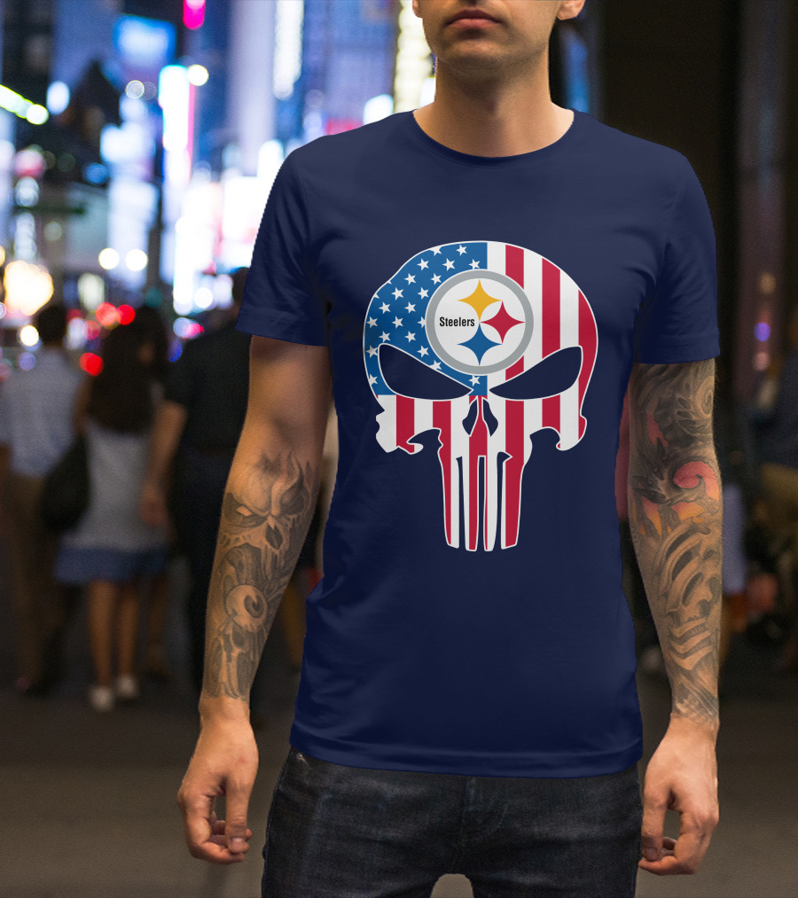 Pittsburgh Steelers The Punisher American Flag T-Shirt