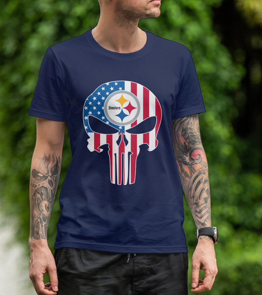 Pittsburgh Steelers The Punisher American Flag T-Shirt