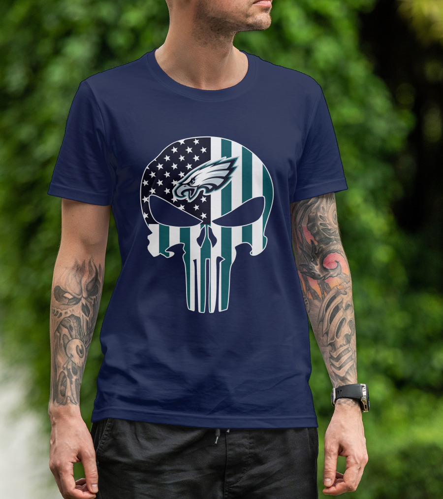 Philadelphia Eagles Punisher Skull American Flag T-Shirt