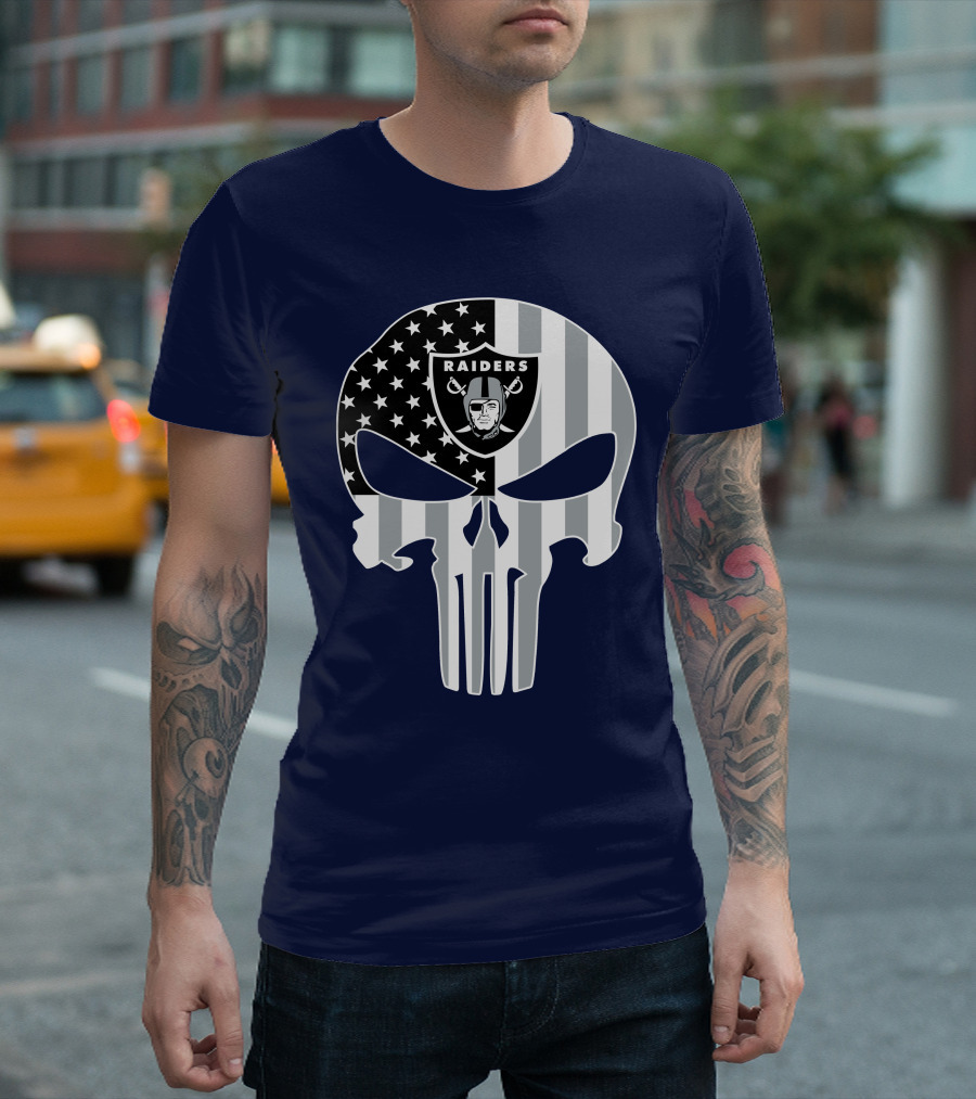 Oakland Raiders Punisher Skull American Flag T-Shirt