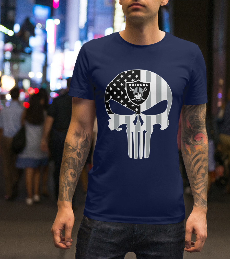 Oakland Raiders Punisher Skull American Flag T-Shirt