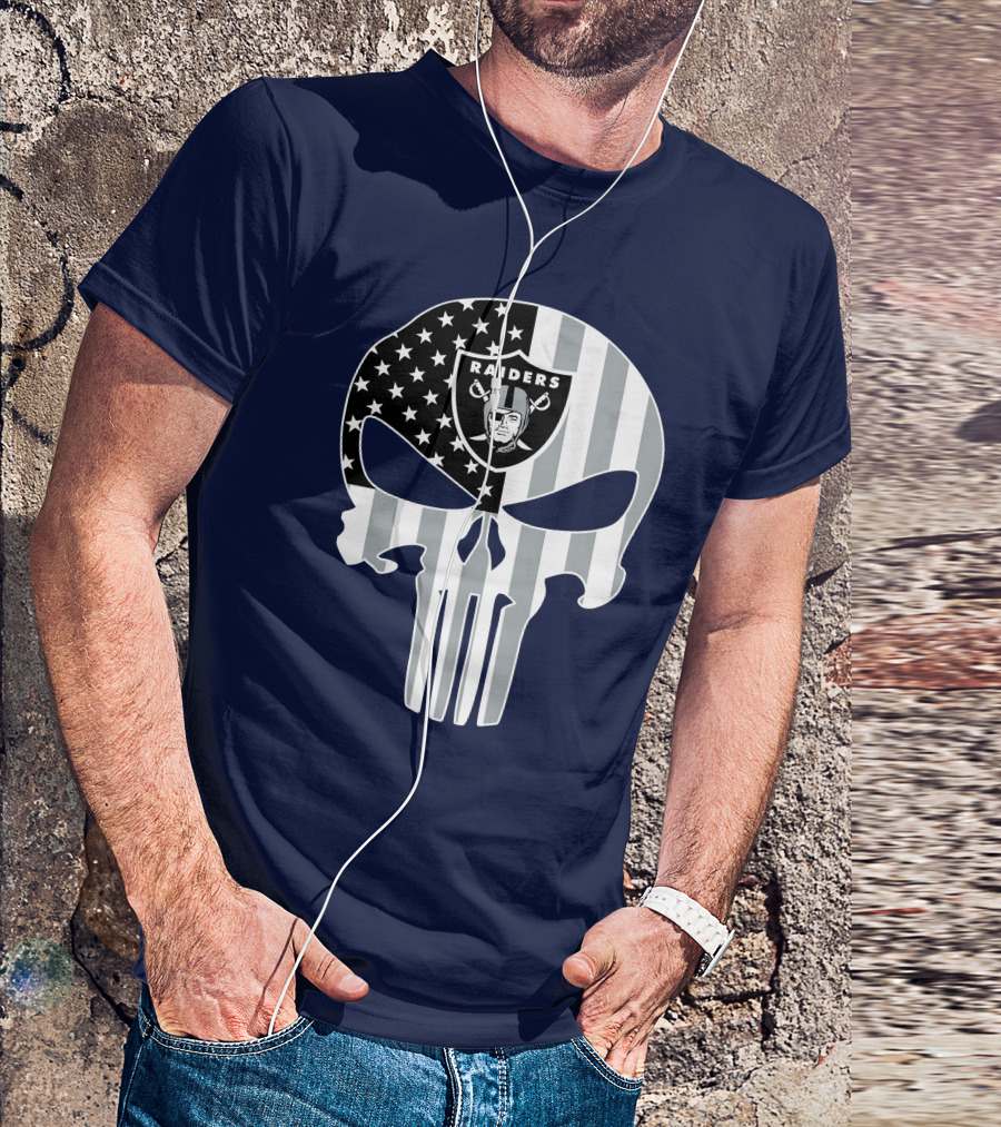 Oakland Raiders Punisher Skull American Flag T-Shirt