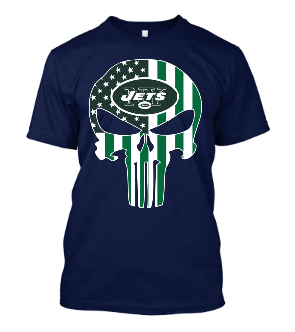 New York Jets Punisher Skull American Flag T-Shirt