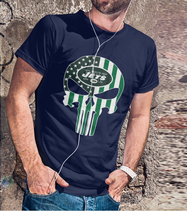 New York Jets Punisher Skull American Flag T-Shirt