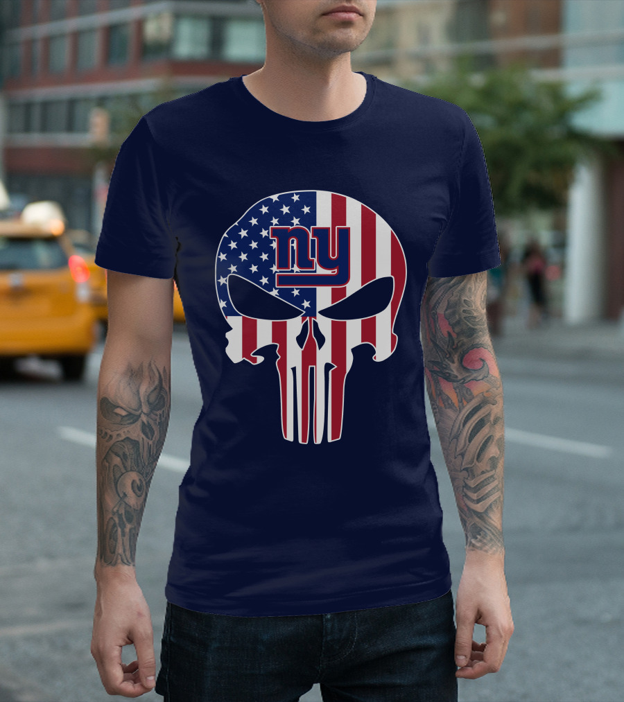 Ny Giants The Punisher American Flag Skull T-Shirt