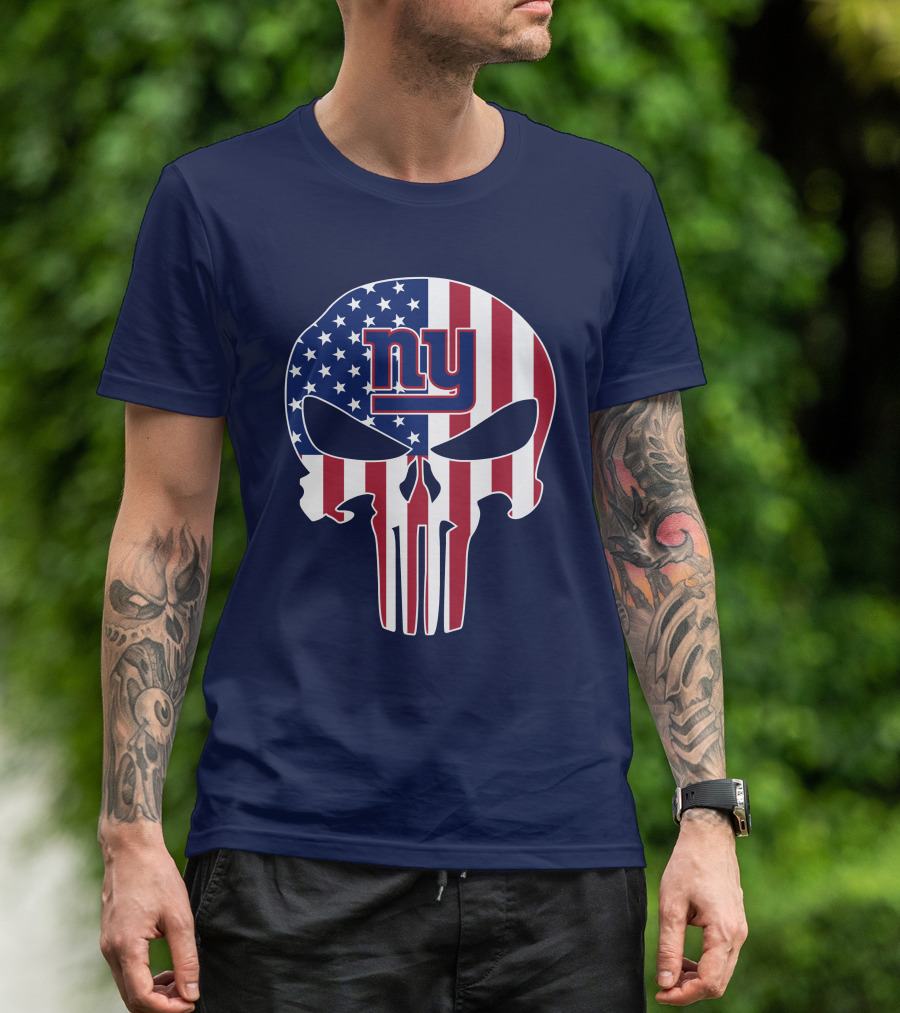 Ny Giants The Punisher American Flag Skull T-Shirt