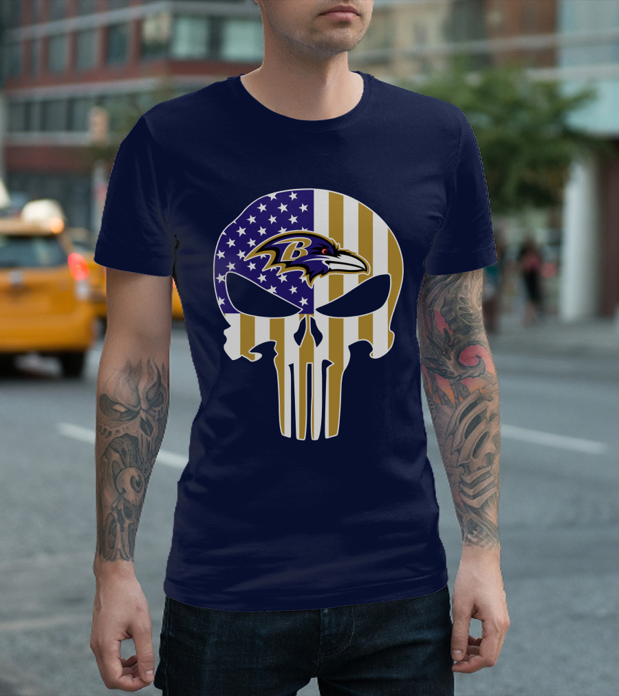 Baltimore Ravens Punisher American Flag T-Shirt