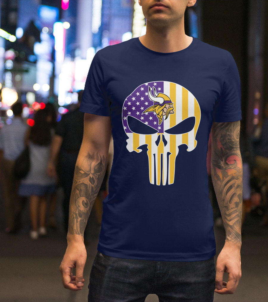 Vikings American Flag Skull Punisher T-Shirt