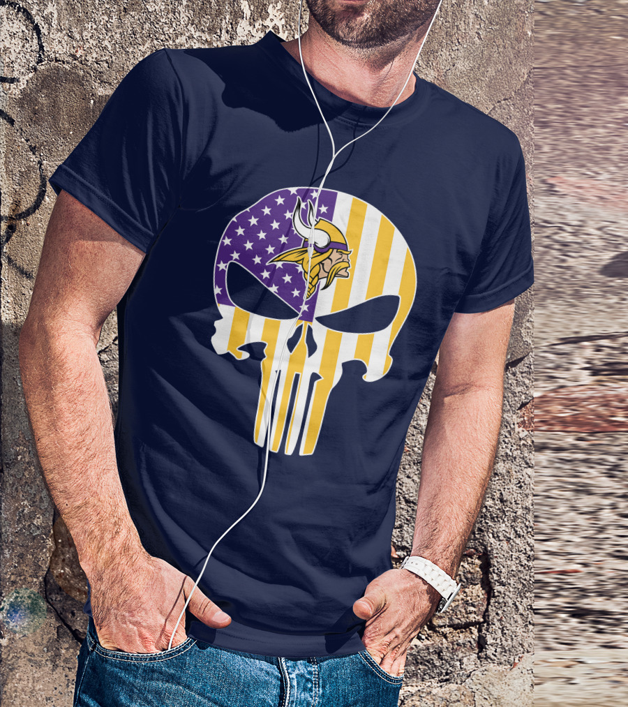 Vikings American Flag Skull Punisher T-Shirt