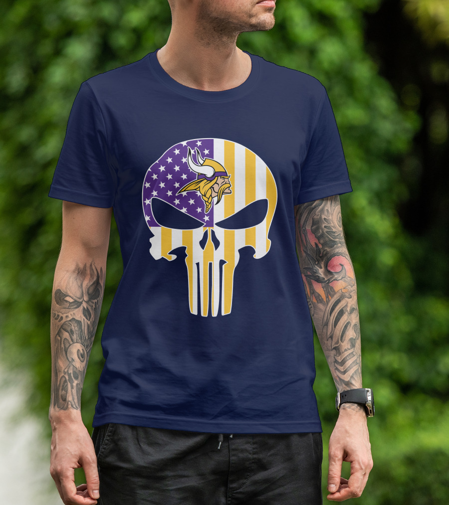 Vikings American Flag Skull Punisher T-Shirt