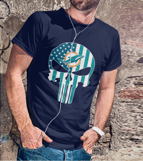 Miami Dolphins The Punisher American Flag Skulls T-Shirt