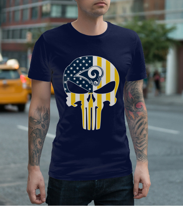 Los Angeles Rams The Punisher American Flag Skull T-Shirt