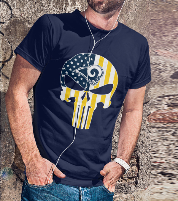 Los Angeles Rams The Punisher American Flag Skull T-Shirt