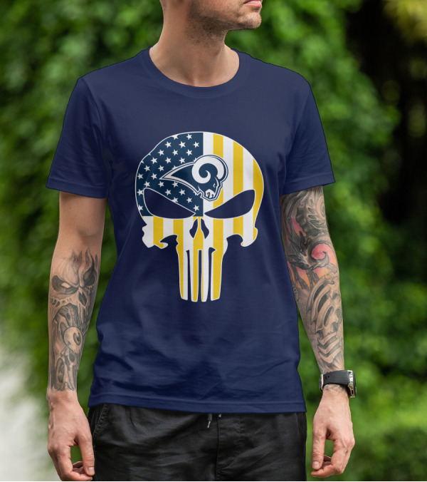 Los Angeles Rams The Punisher American Flag Skull T-Shirt