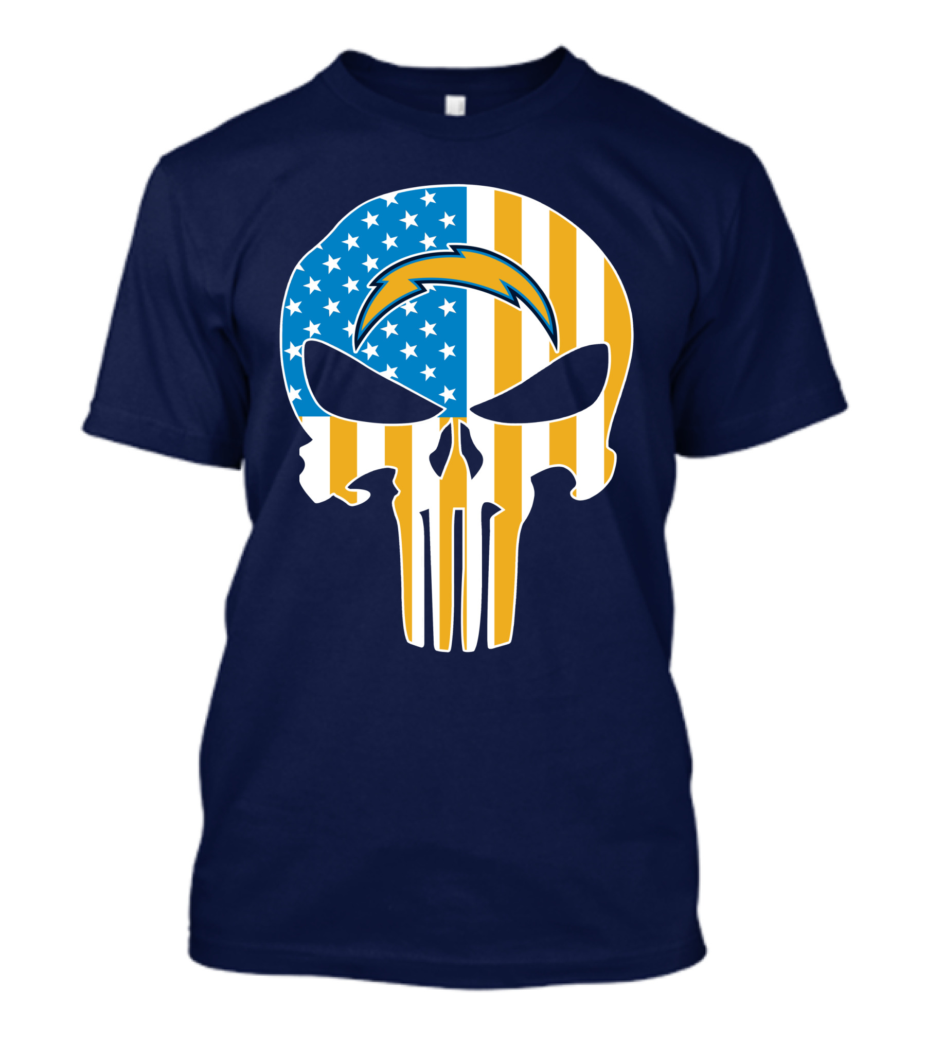 Los Angeles Chargers Skull Punisher American Flag T-Shirt