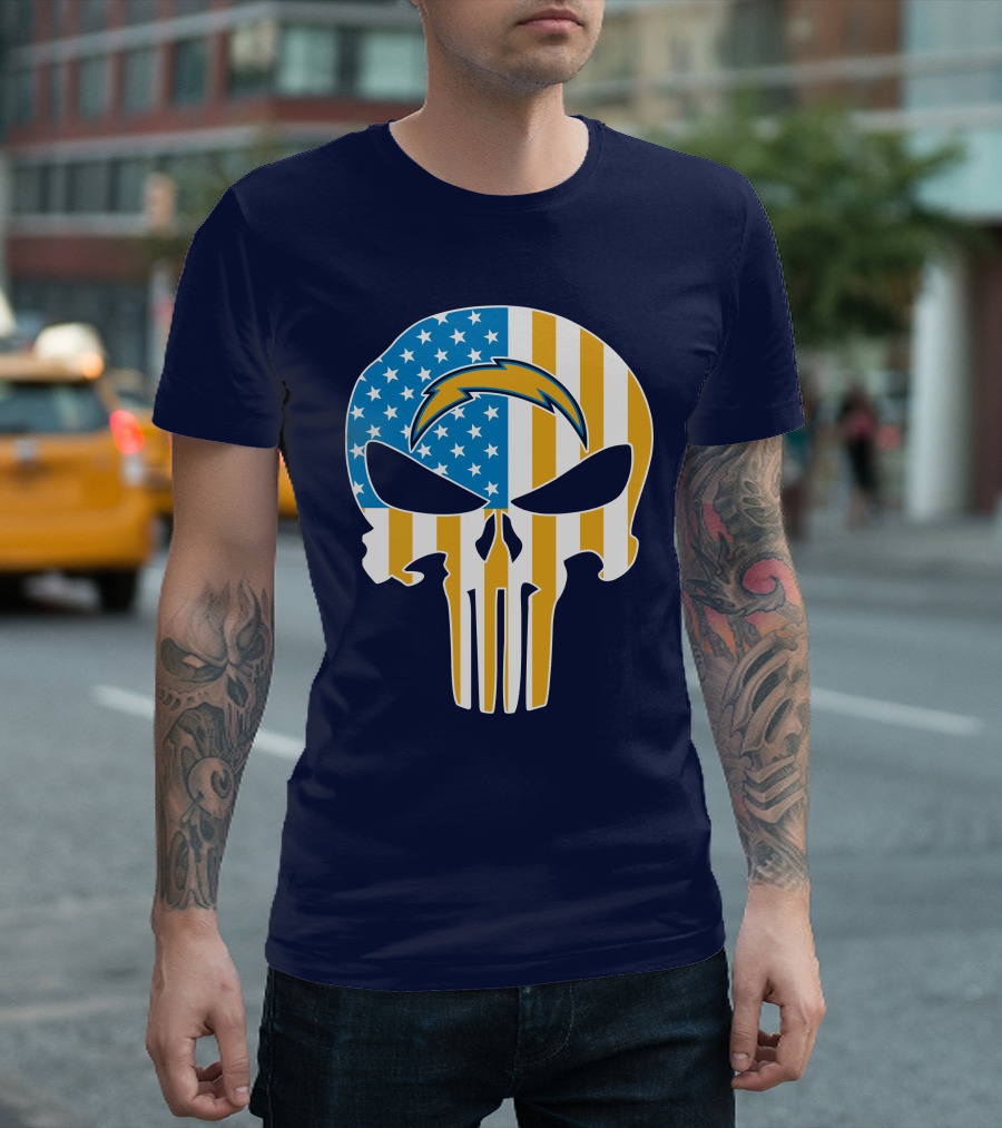 Los Angeles Chargers Skull Punisher American Flag T-Shirt