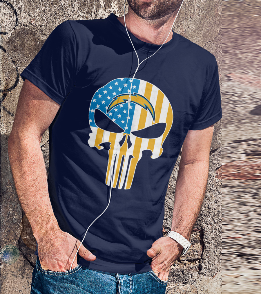 Los Angeles Chargers Skull Punisher American Flag T-Shirt