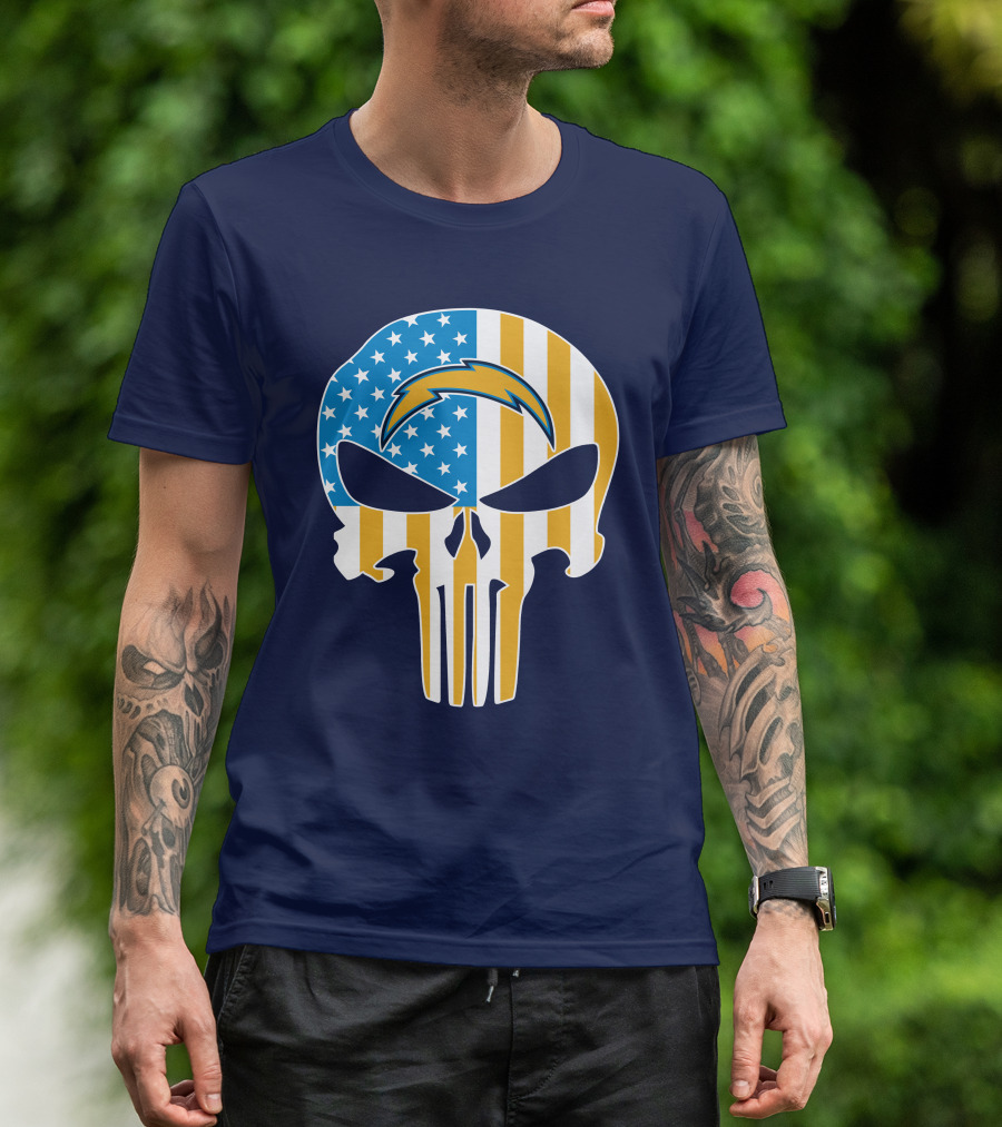 Los Angeles Chargers Skull Punisher American Flag T-Shirt