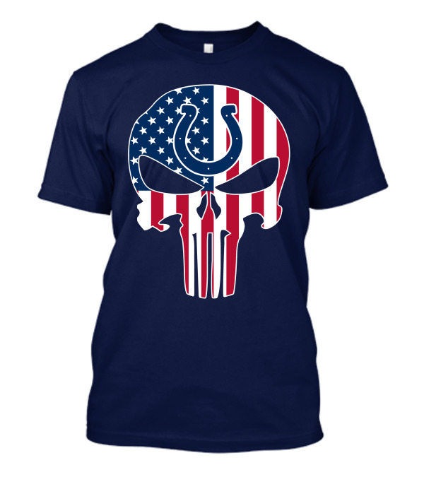 Indianapolis Colts The Punisher Skull American Flag Colts Horseshoe T-Shirt