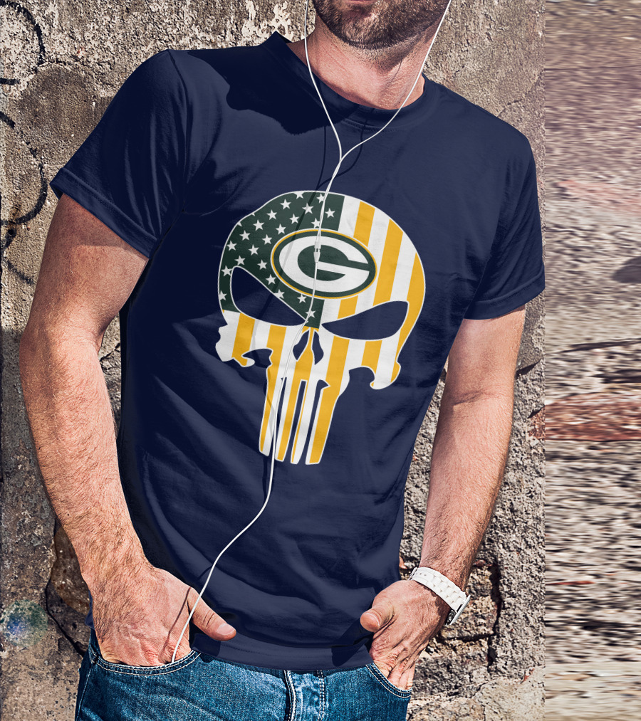 Green Bay Packers The Punisher American Flag Skull T-Shirt