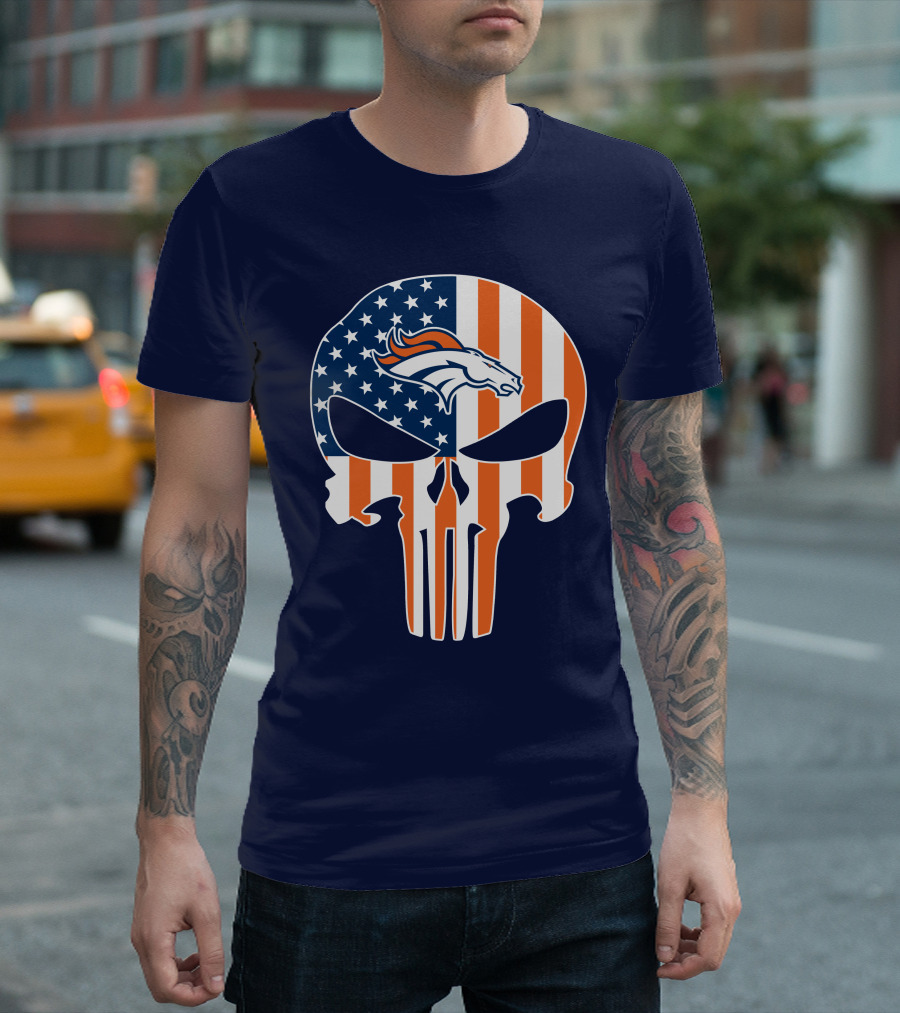 Denver Broncos Punisher Flag Skull T-Shirt