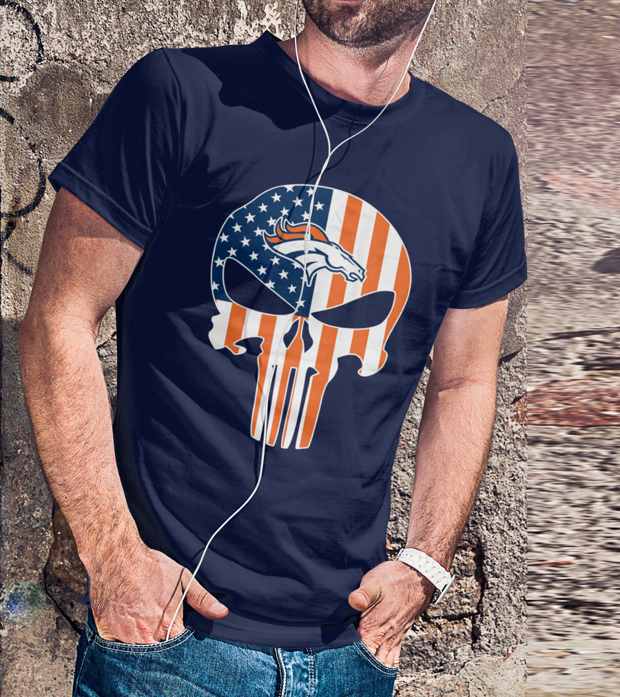 Denver Broncos Punisher Flag Skull T-Shirt