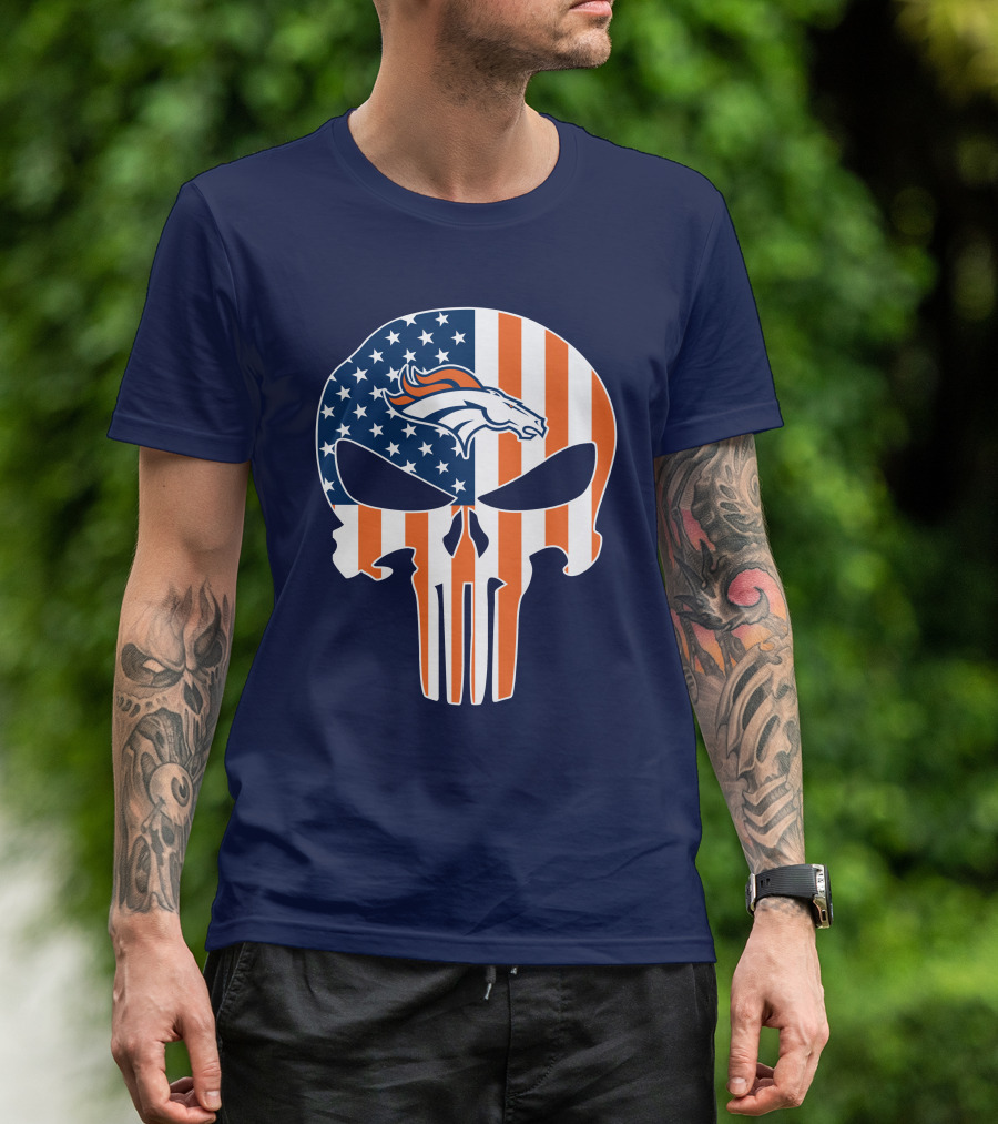 Denver Broncos Punisher Flag Skull T-Shirt