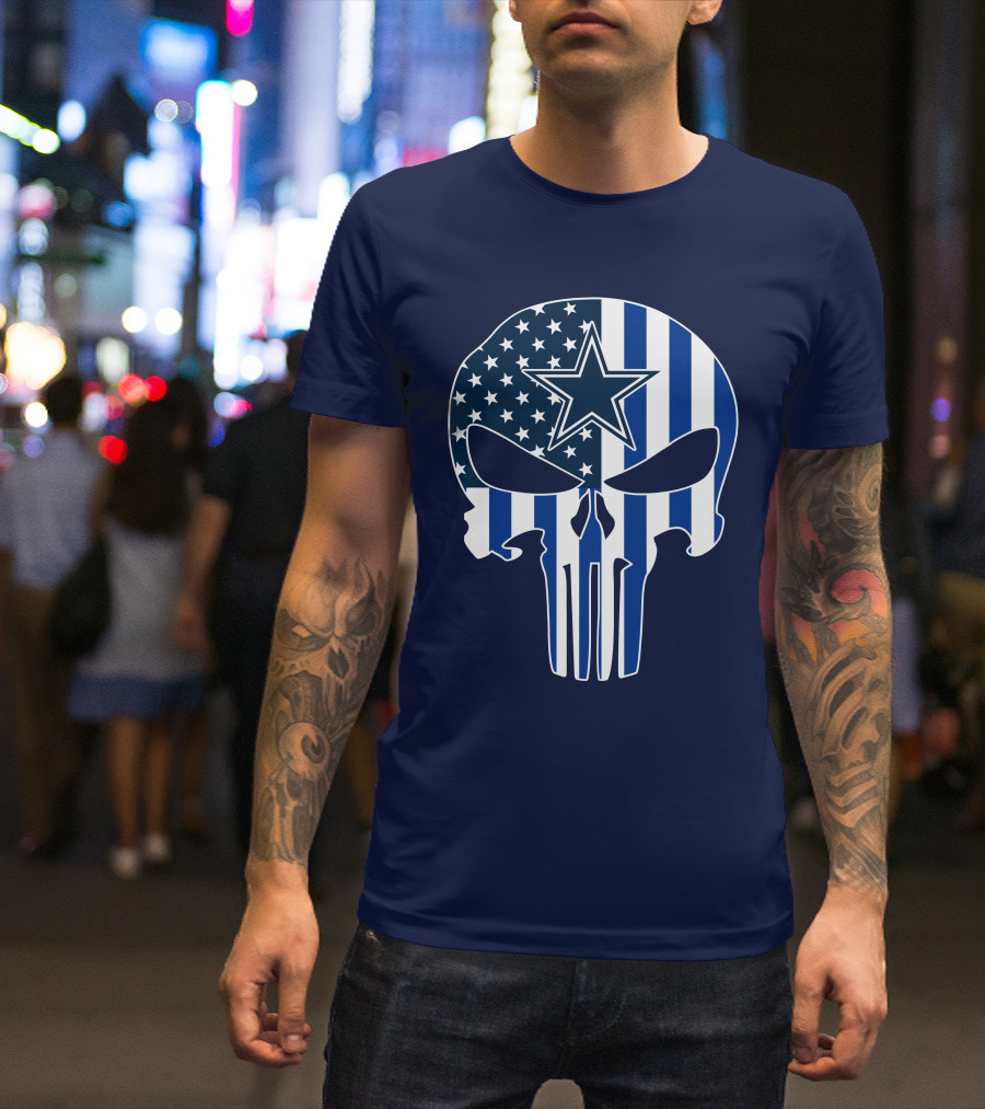 Dallas Cowboys The Punisher Skull American Flag Star Nfl T-Shirt