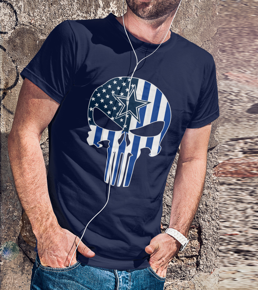Dallas Cowboys The Punisher Skull American Flag Star Nfl T-Shirt